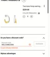 WELCOME2506 coupon verification screenshot