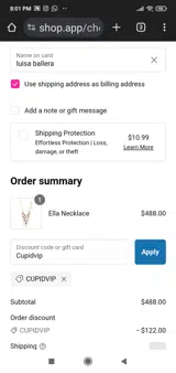 Cupidvip coupon verification screenshot