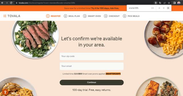 Tovala checkout page showing Tovala promo code box | Screenshot taken by SimplyCodes community member on Sep 11, 2025
