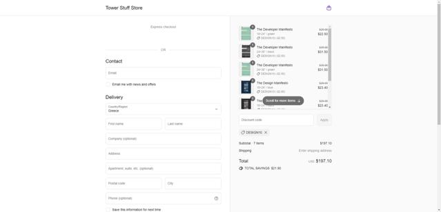 Tower checkout page showing Tower promo code box | Screenshot taken by SimplyCodes community member on Sep 16, 2025