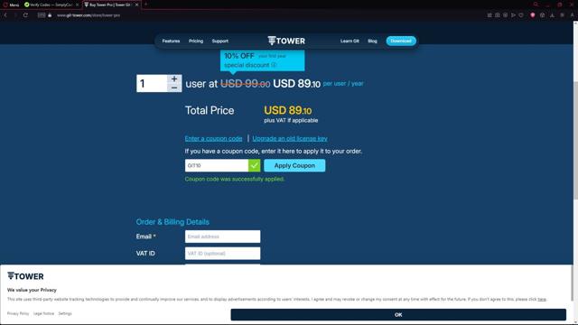 Tower checkout page showing Tower promo code box | Screenshot taken by SimplyCodes community member on Sep 1, 2025