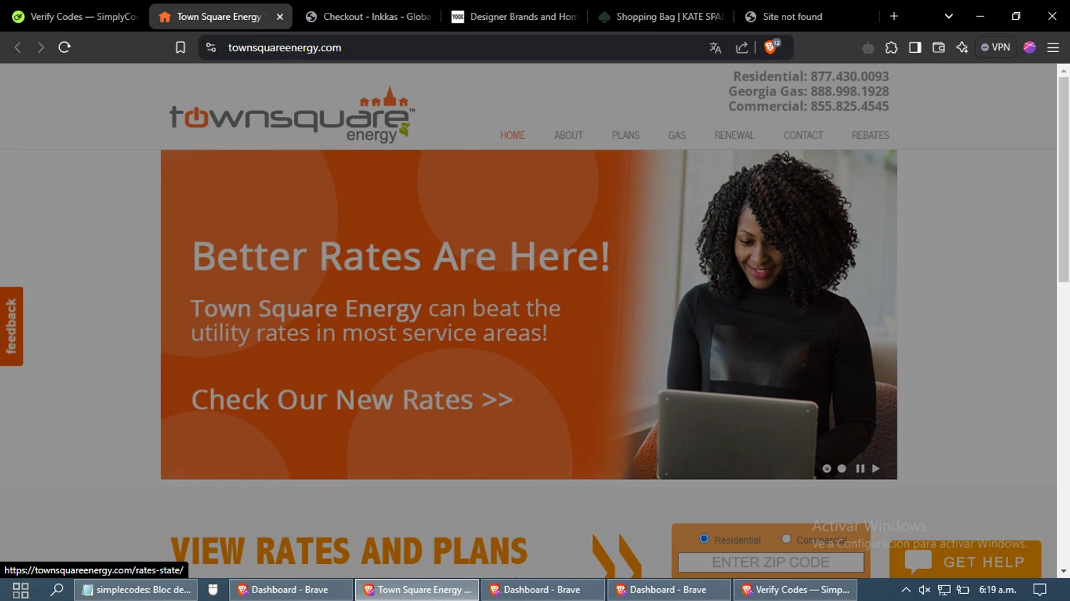 Town Square Energy checkout page showing Town Square Energy promo code box | Screenshot taken by SimplyCodes community member on Nov 25, 2024