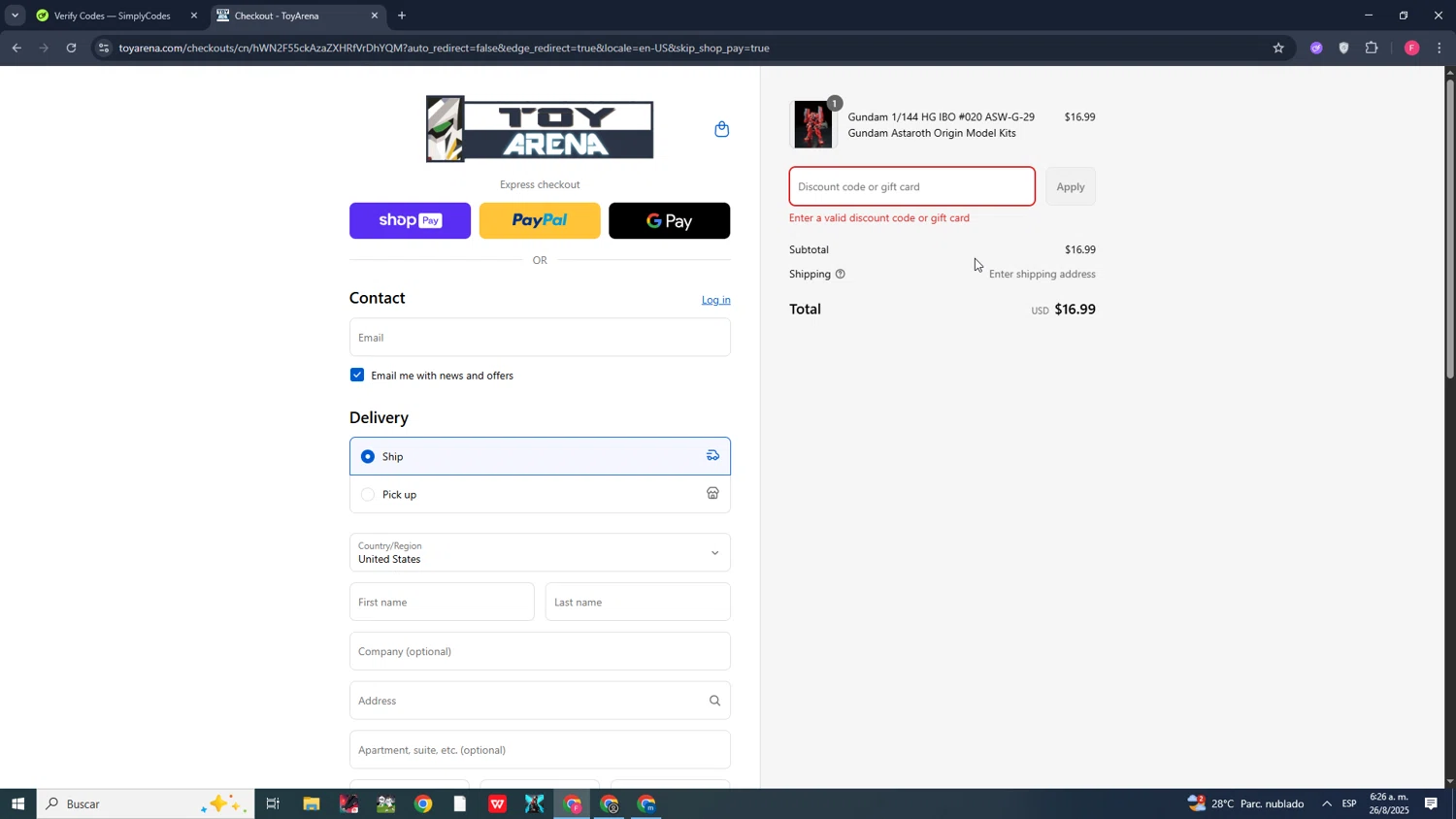 ToyArena discount code screenshot showing code ANNIV25 applied at ToyArena checkout page. Uploaded by SimplyCodes community member CleverMonarch1744 on Aug 26, 2025