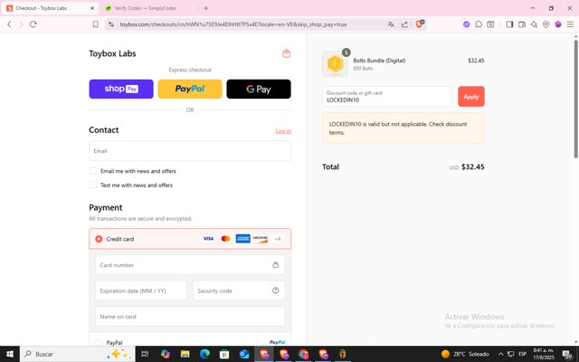 Toybox Labs checkout page showing Toybox Labs coupon code box | Screenshot taken by SimplyCodes community member on Aug 17, 2025