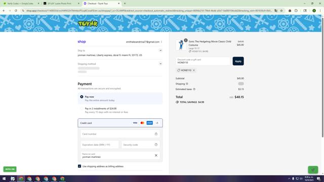 Toynk Toys checkout page showing Toynk Toys discount code box | Screenshot taken by SimplyCodes community member on Sep 16, 2025