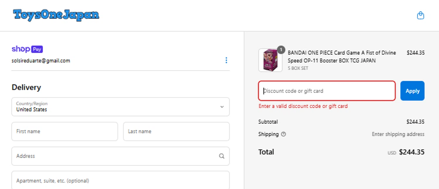 ToysOneJapan discount code screenshot showing code WELCOME15 applied at ToysOneJapan checkout page. Uploaded by SimplyCodes community member diacelysduartesuarez on Mar 26, 2025