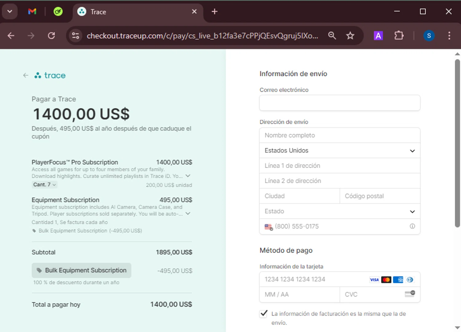 Trace checkout page showing Trace promo code box | Screenshot taken by SimplyCodes community member on Mar 15, 2025