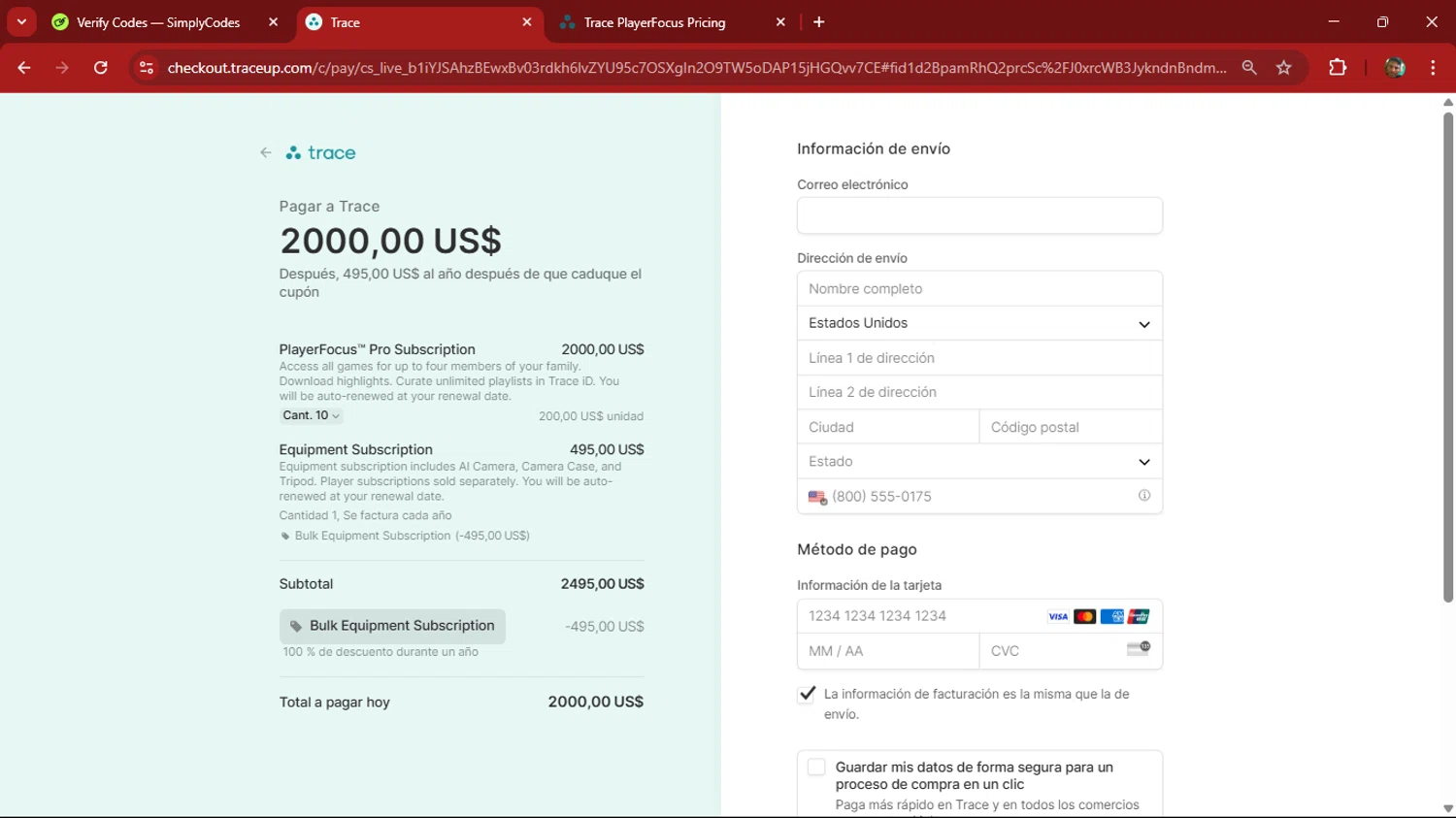 Trace checkout page showing Trace promo code box | Screenshot taken by SimplyCodes community member on Mar 9, 2025