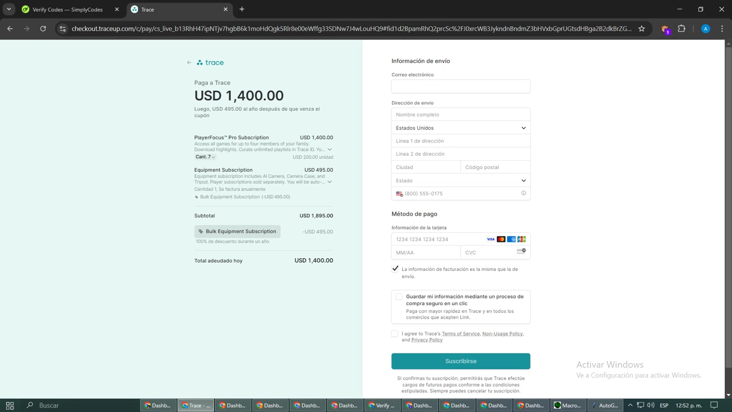Trace promo code screenshot showing code Goal200 applied at Trace checkout page. Uploaded by SimplyCodes community member ThriftySage2675 on Feb 23, 2025