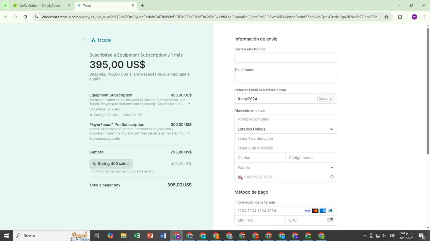 Trace promo code screenshot showing code friday2024 applied at Trace checkout page. Uploaded by SimplyCodes community member TokenChaser7698 on Mar 31, 2025