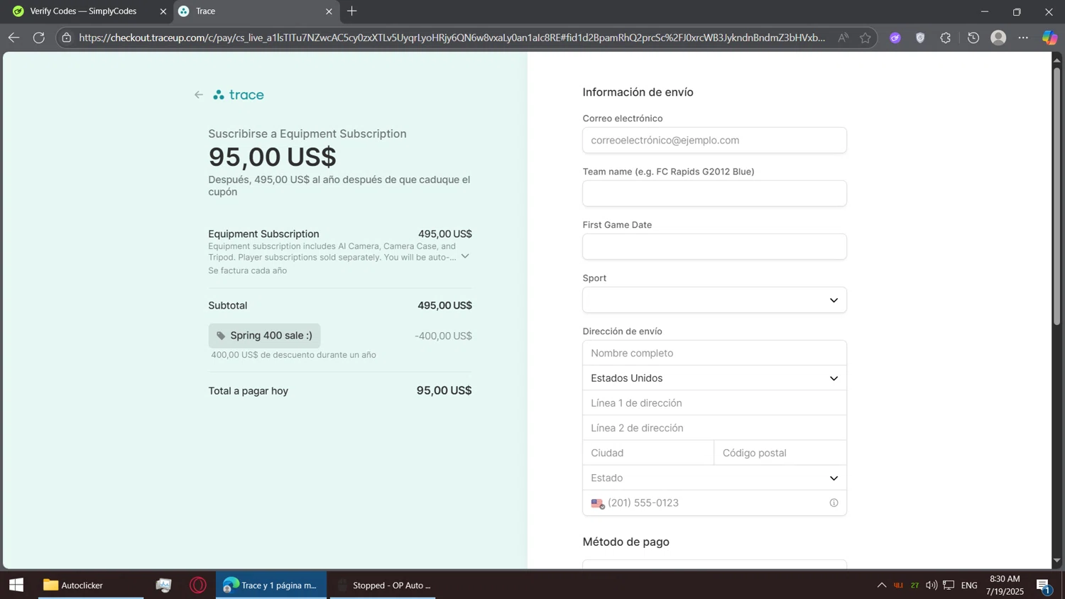 Trace promo code screenshot showing code UNWIND applied at Trace checkout page. Uploaded by SimplyCodes community member BorgeZzz on Jul 19, 2025