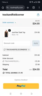 trackandfieldcorner30 coupon verification screenshot