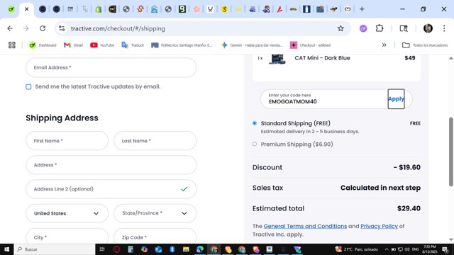 Tractive checkout page showing Tractive discount code box | Screenshot taken by SimplyCodes community member on Aug 13, 2025