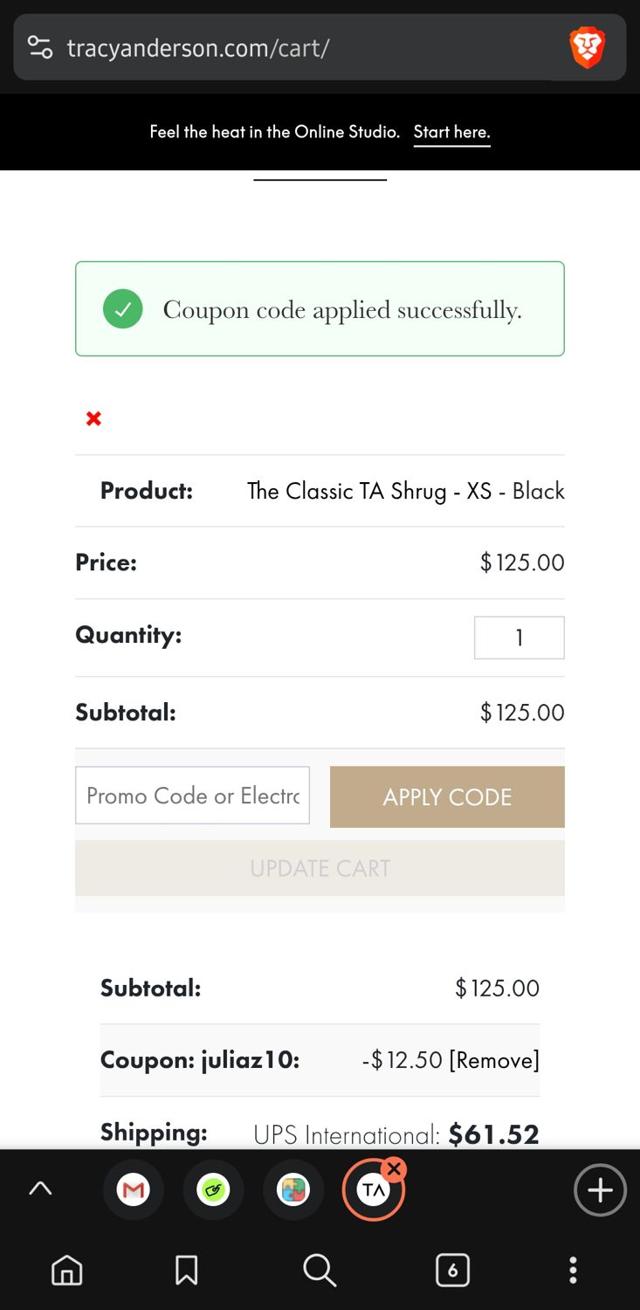 Tracy Anderson checkout page showing Tracy Anderson promo code box | Screenshot taken by SimplyCodes community member on Jun 14, 2025