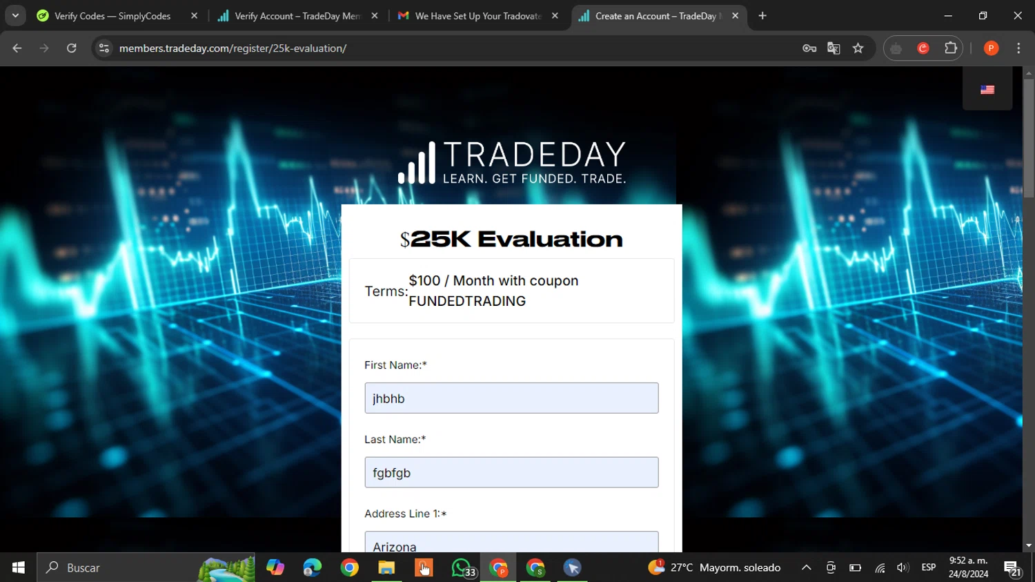 where to use Tradeday promo code box