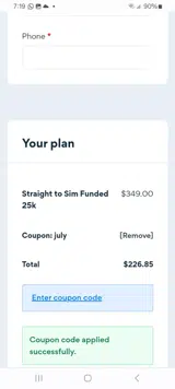JULY coupon verification screenshot