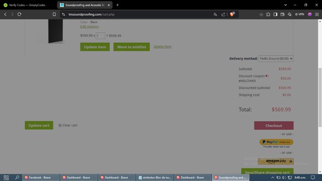 Trademark Soundproofing checkout page showing Trademark Soundproofing promo code box | Screenshot taken by SimplyCodes community member on Nov 13, 2024