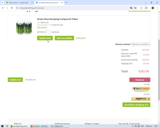 Trademark Soundproofing checkout page showing Trademark Soundproofing promo code box | Screenshot taken by SimplyCodes community member on Apr 27, 2024