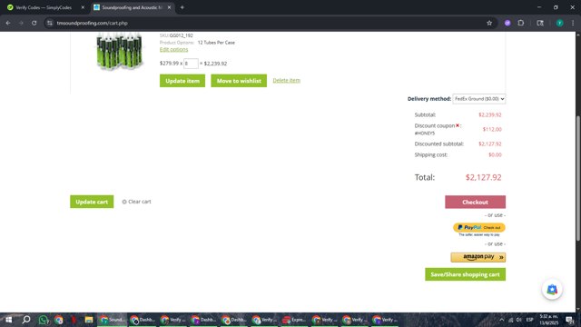 Trademark Soundproofing checkout page showing Trademark Soundproofing promo code box | Screenshot taken by SimplyCodes community member on Jun 13, 2025