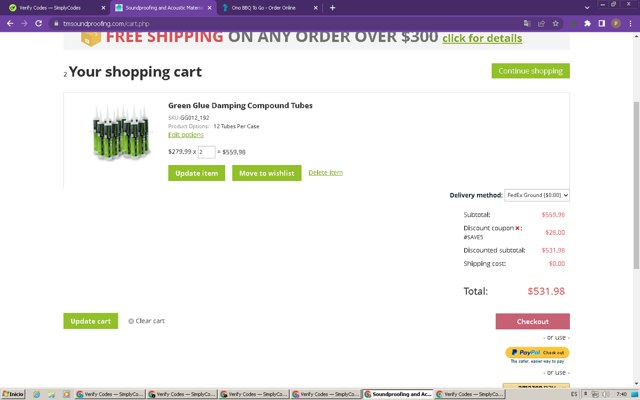 Trademark Soundproofing checkout page showing Trademark Soundproofing promo code box | Screenshot taken by SimplyCodes community member on Jul 30, 2024