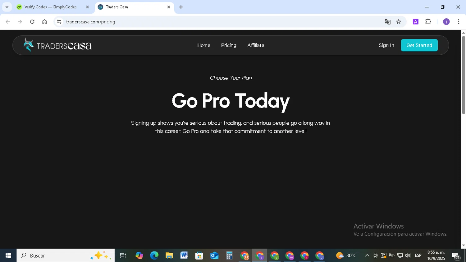 Traders Casa promo code screenshot showing code FORESEEN applied at Traders Casa checkout page. Uploaded by SimplyCodes community member TAZ2024 on Sep 10, 2025