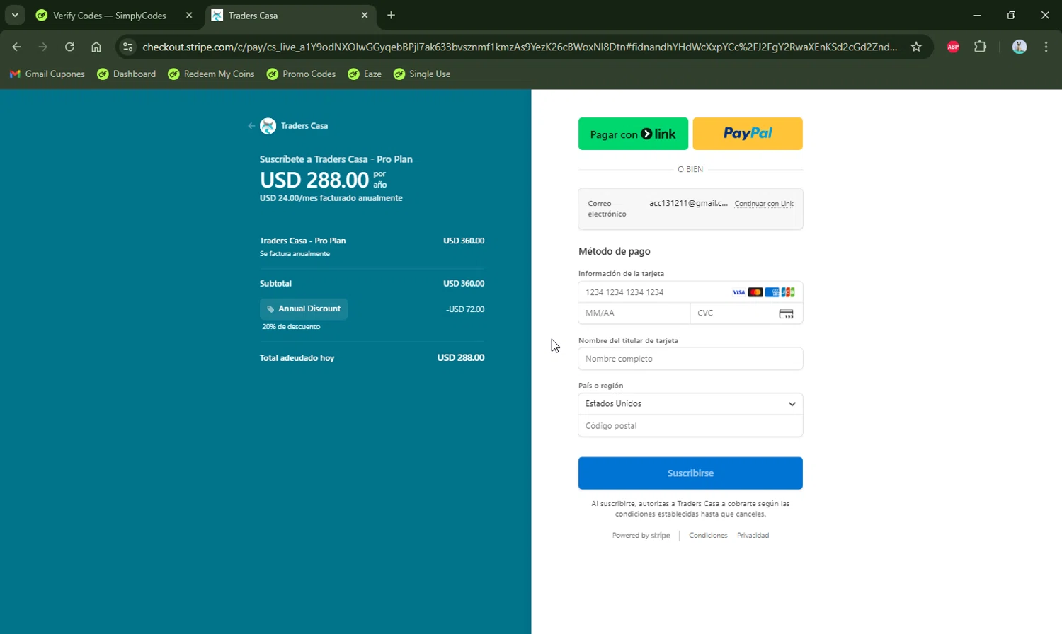 Traders Casa promo code screenshot showing code BLESSING applied at Traders Casa checkout page. Uploaded by SimplyCodes community member LHaunter2 on Dec 6, 2025