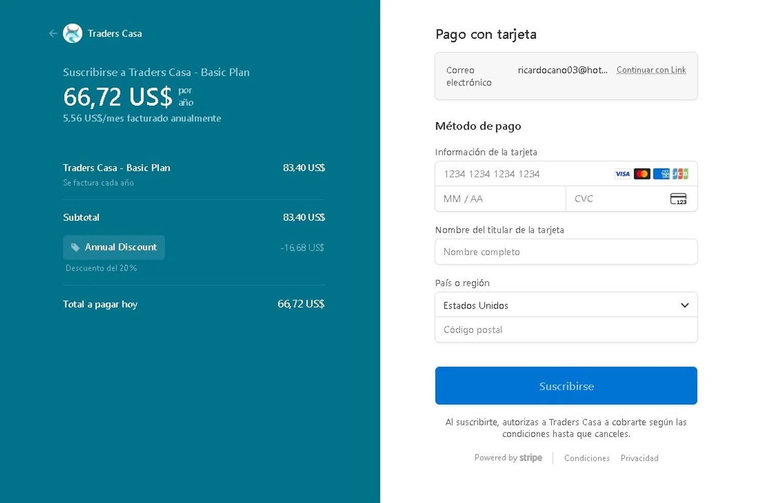 Traders Casa checkout page showing Traders Casa promo code box | Screenshot taken by SimplyCodes community member on Oct 9, 2025