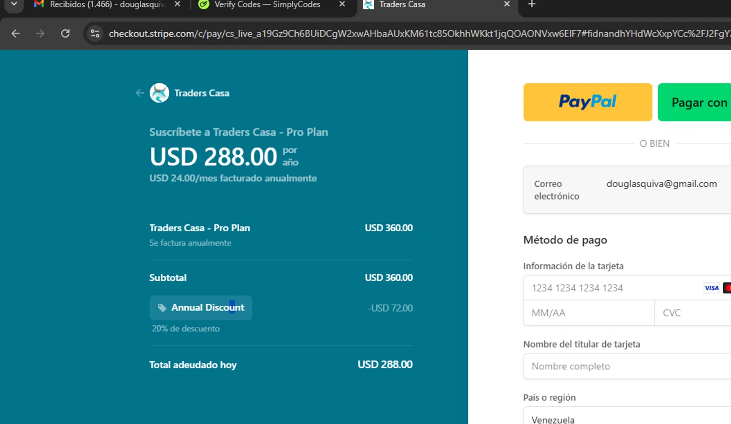 Traders Casa promo code screenshot showing code GET20 applied at Traders Casa checkout page. Uploaded by SimplyCodes community member WiseLegend5590 on Nov 7, 2025