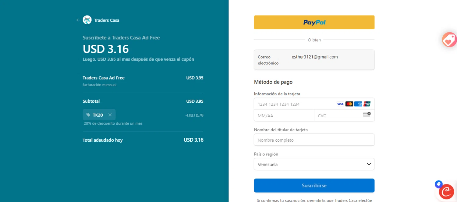 Traders Casa promo code screenshot showing code TK20 applied at Traders Casa checkout page. Uploaded by SimplyCodes community member ESTHER3121 on Jun 15, 2025