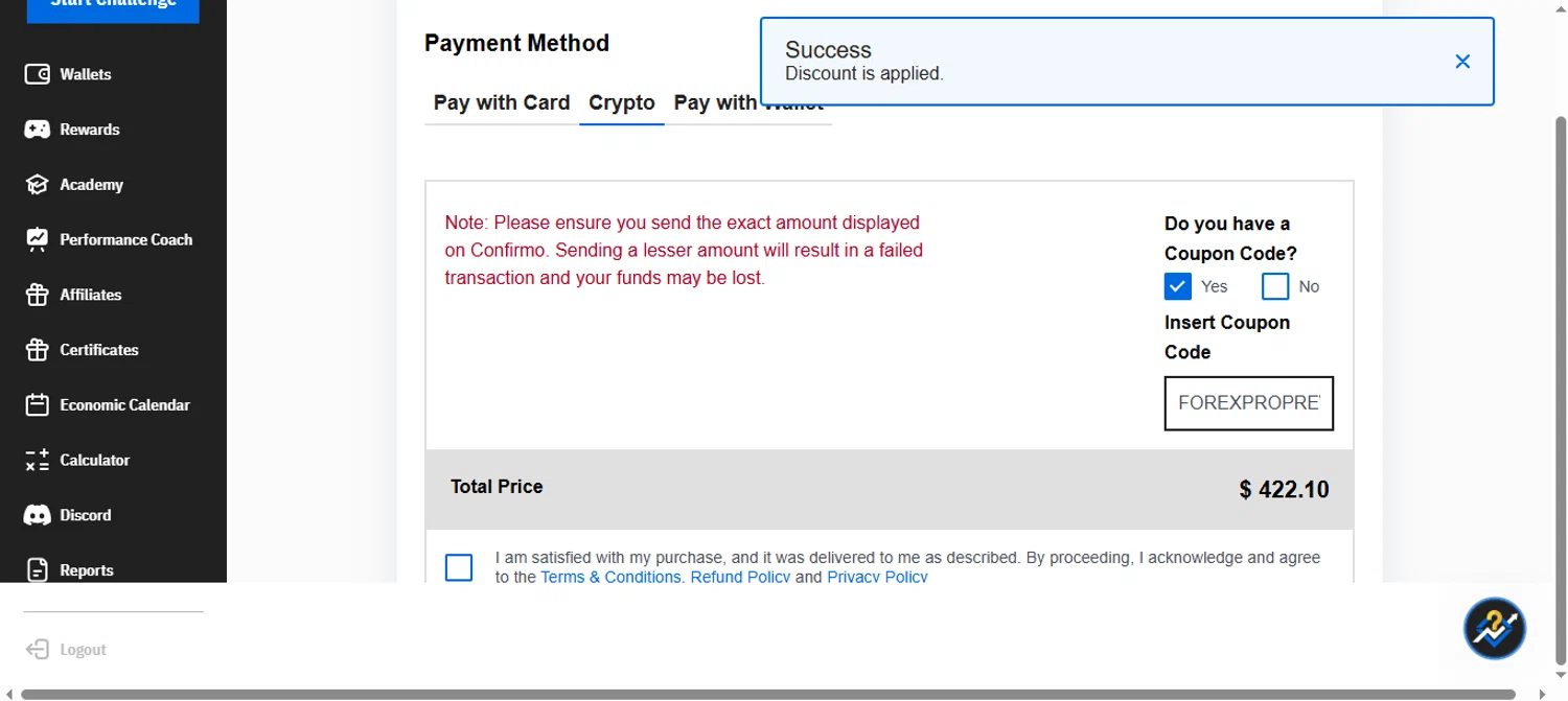 City Traders Imperium discount code screenshot showing code FOREXPROPREVIEWS applied at City Traders Imperium checkout page. Uploaded by SimplyCodes community member noworries on Sep 24, 2025