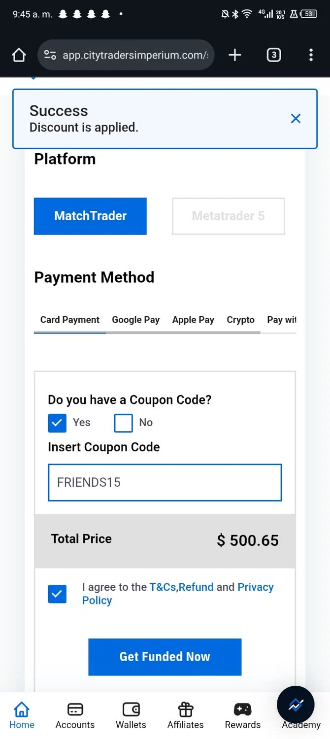 City Traders Imperium checkout page showing City Traders Imperium discount code box | Screenshot taken by SimplyCodes community member on Feb 14, 2026
