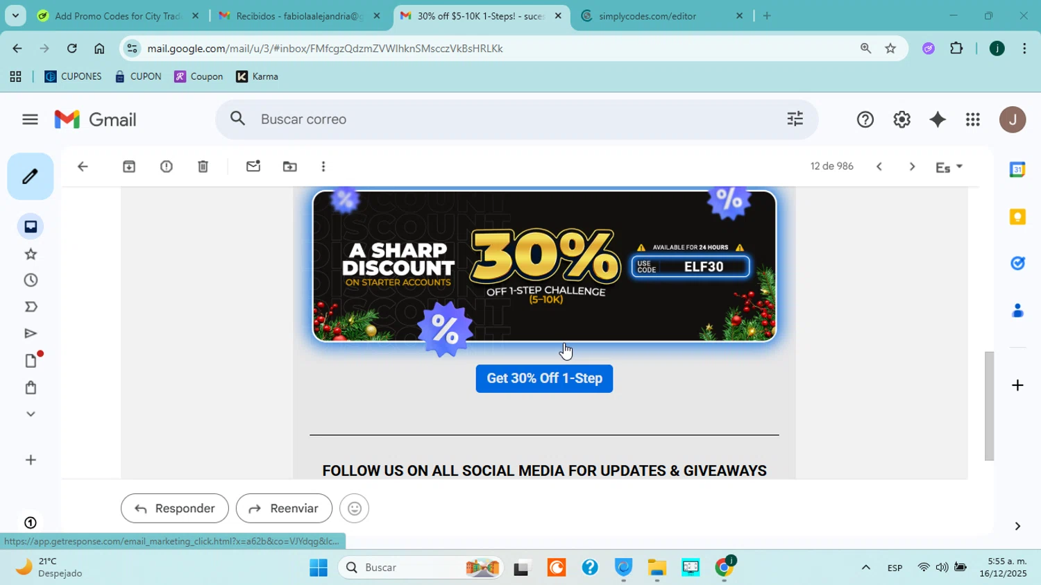 City Traders Imperium discount code screenshot showing code ELF30 applied at City Traders Imperium checkout page. Uploaded by SimplyCodes community member ABHF23 on Dec 16, 2025