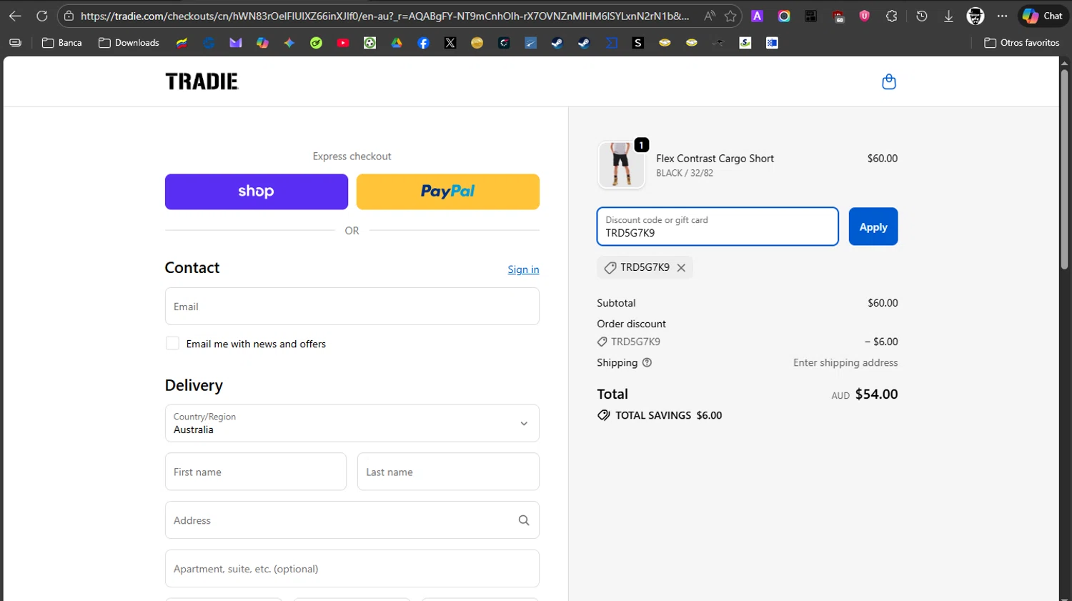 Tradie checkout page showing Tradie discount code box | Screenshot taken by SimplyCodes community member on Jan 26, 2026