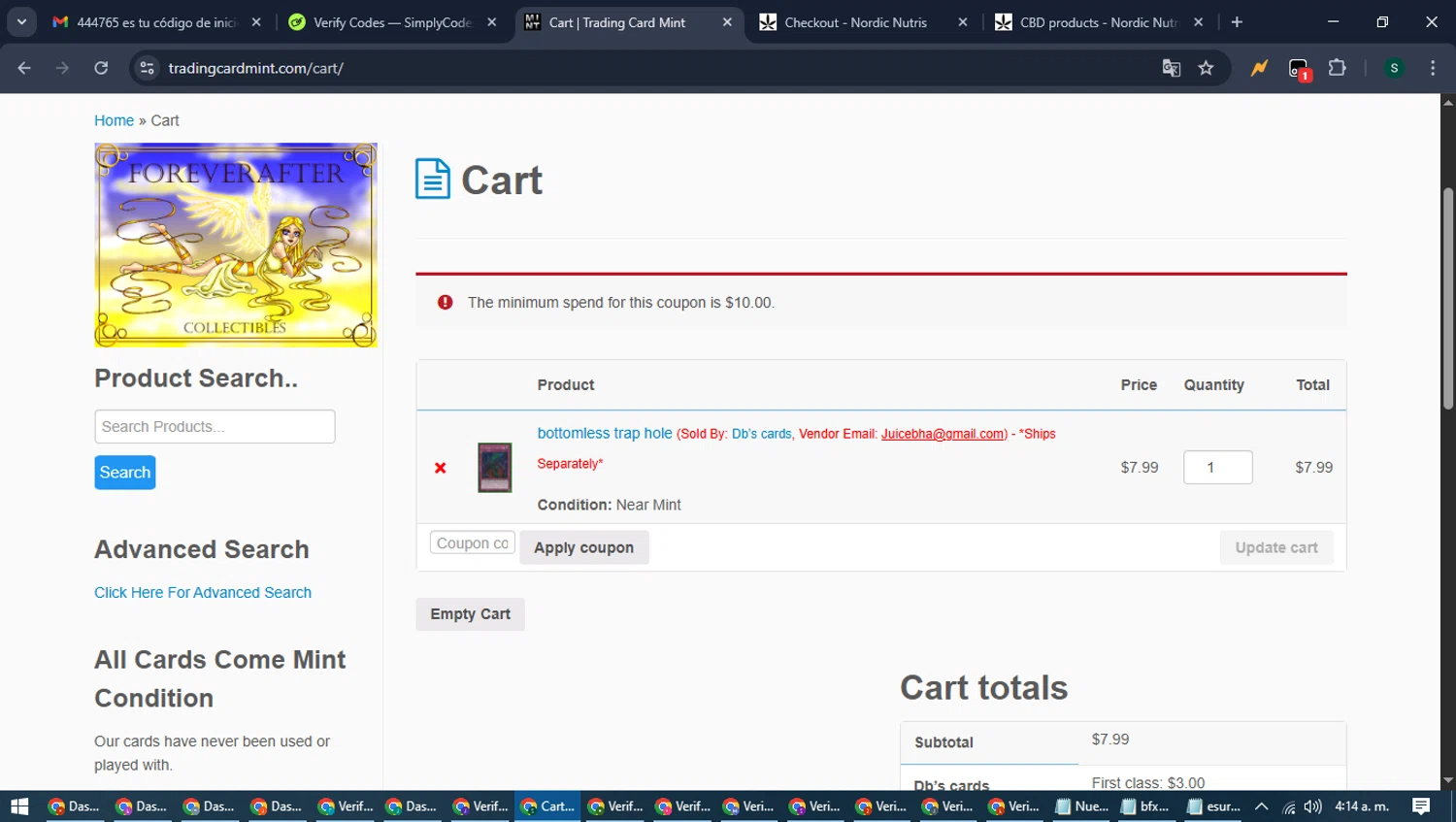 Trading Card Mint coupon code screenshot showing code MKOHL40 applied at Trading Card Mint checkout page. Uploaded by SimplyCodes community member ShrewdAce7935 on Jun 15, 2025