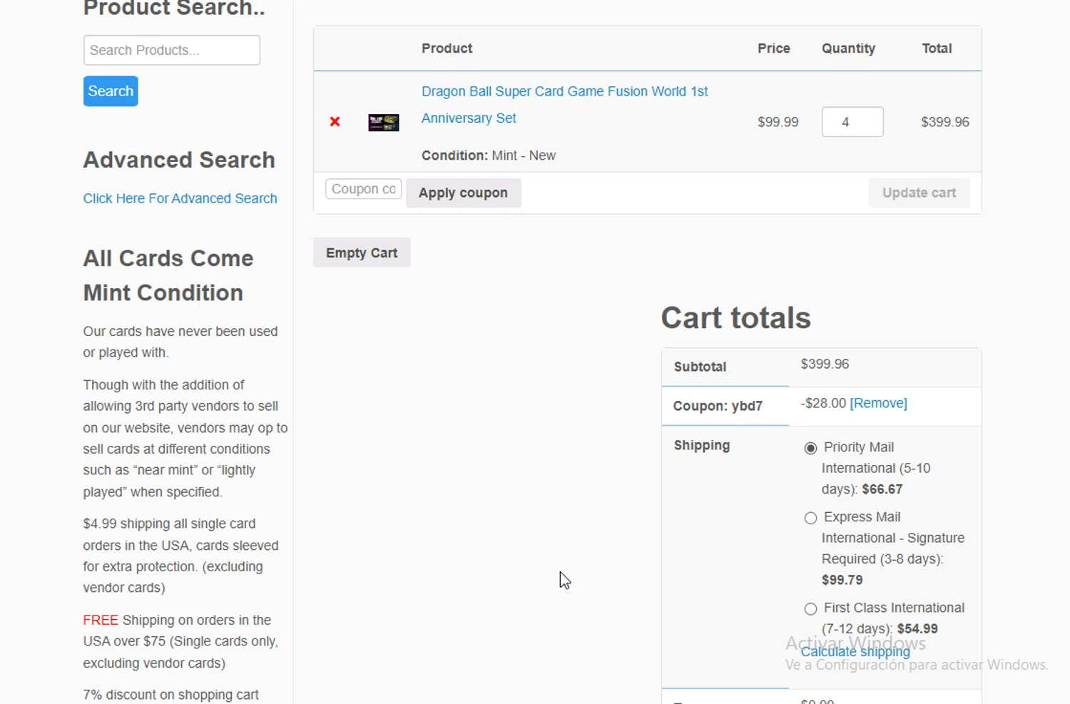 Trading Card Mint coupon code screenshot showing code YBD7 applied at Trading Card Mint checkout page. Uploaded by SimplyCodes community member VictoriousElite9587 on Jul 14, 2025