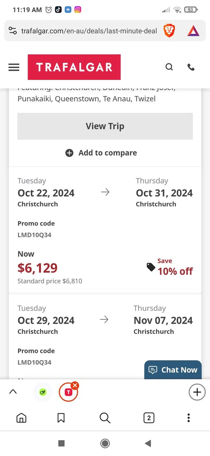 Trafalgar checkout page showing Trafalgar promo code box | Screenshot taken by SimplyCodes community member on Oct 21, 2024