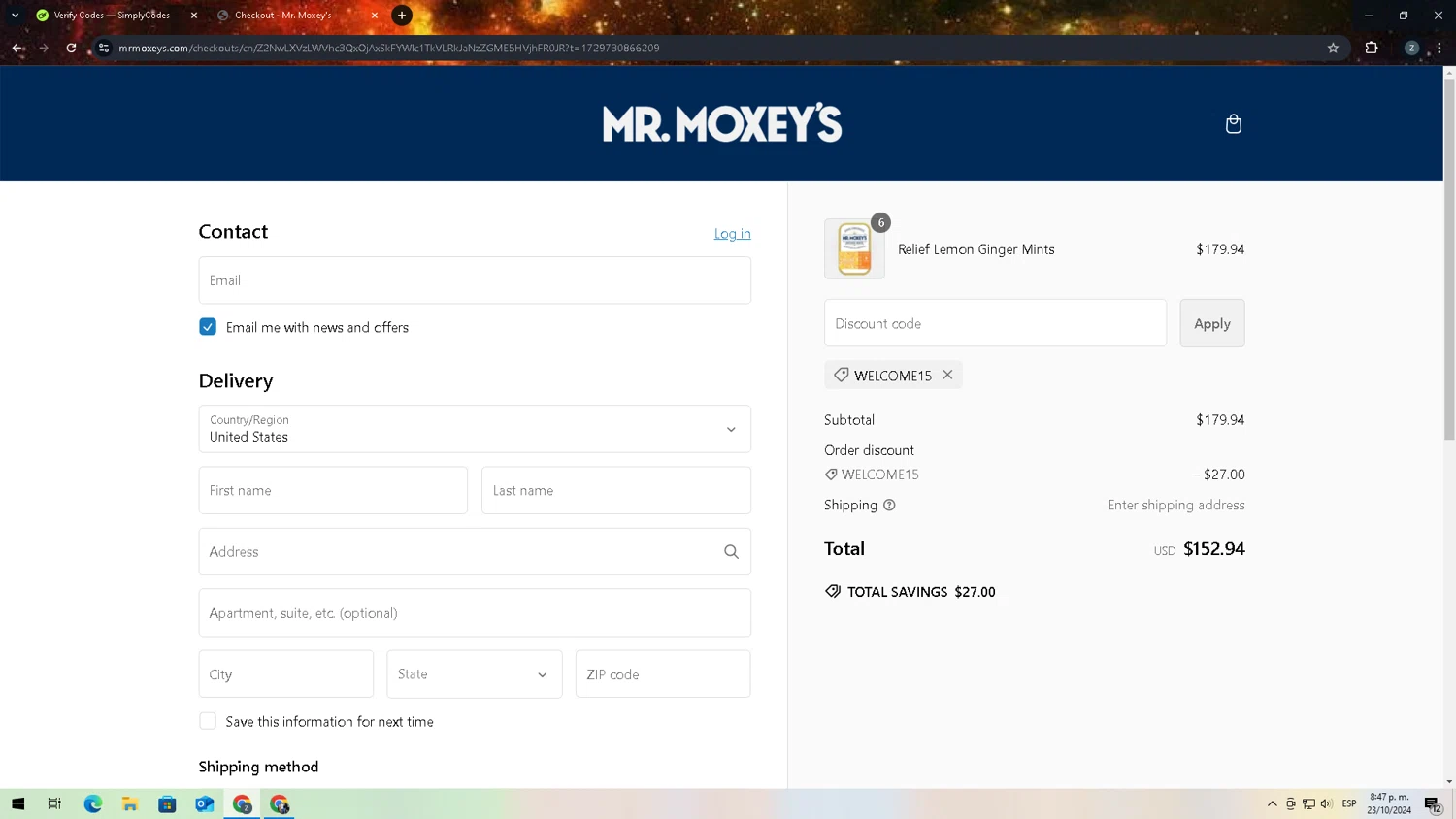 Trafalgar checkout page showing Trafalgar promo code box | Screenshot taken by SimplyCodes community member on Oct 24, 2024