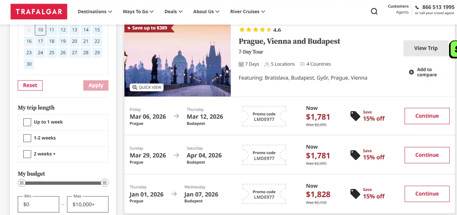 Trafalgar promo code screenshot showing code lmde977 applied at Trafalgar checkout page. Uploaded by SimplyCodes community member Biden0442069257555 on Nov 10, 2025