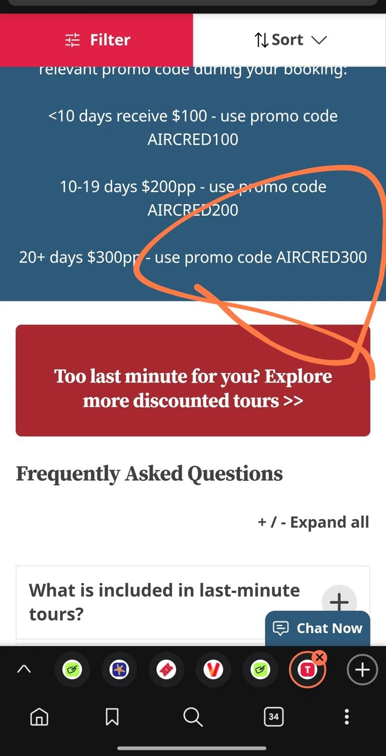 Trafalgar Tours discount code screenshot showing code AIRCRED300 applied at Trafalgar Tours checkout page. Uploaded by SimplyCodes community member Dejadepicharme on Nov 22, 2025
