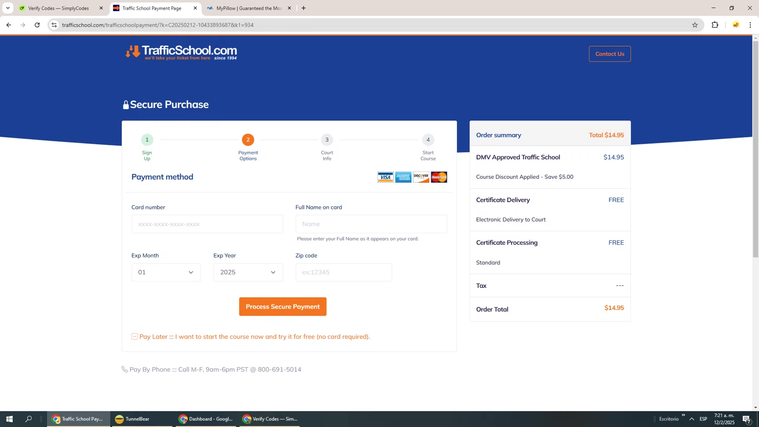 TrafficSchool.com checkout page showing TrafficSchool.com promo code box | Screenshot taken by SimplyCodes community member on Feb 12, 2025