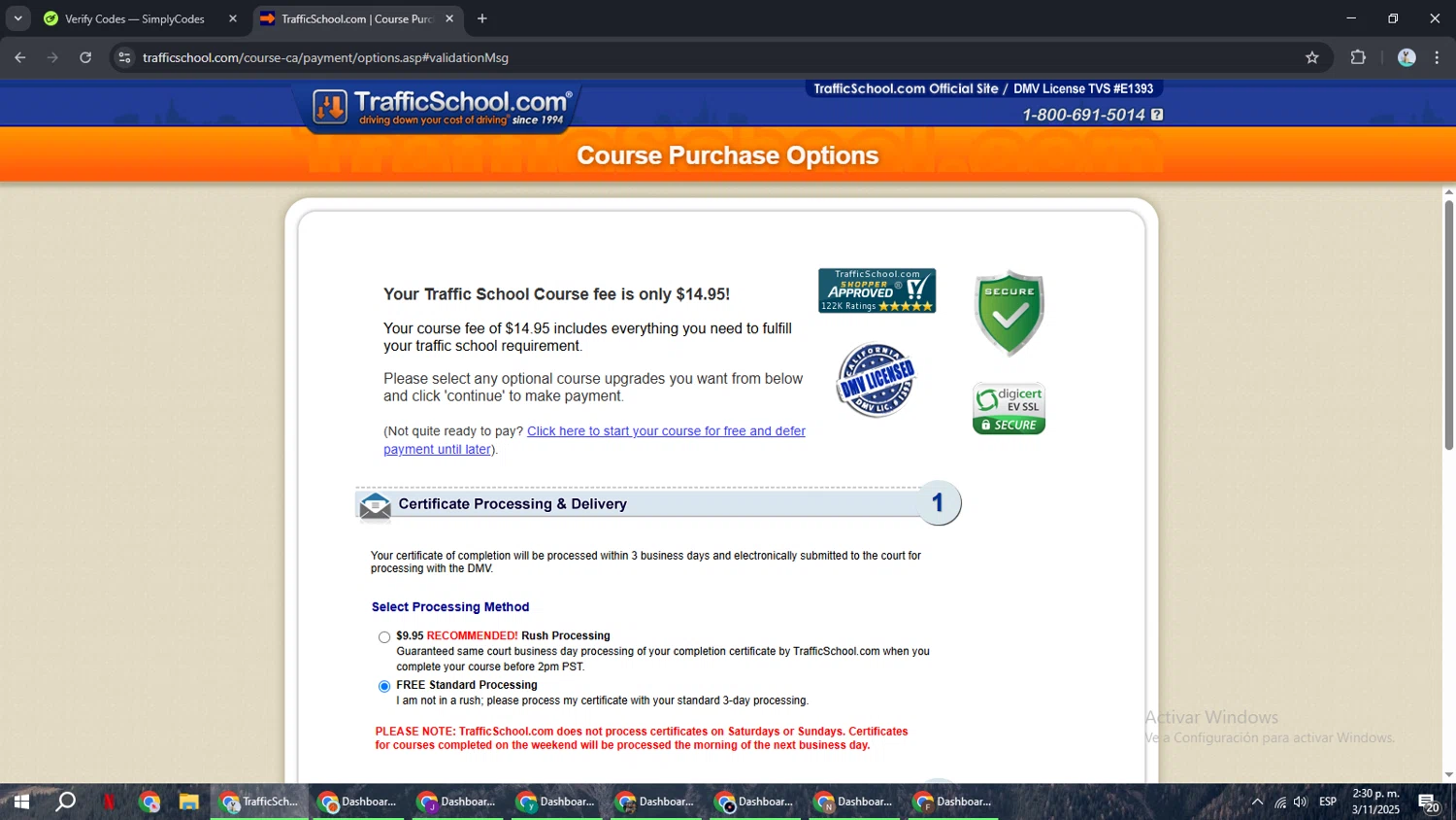 TrafficSchool.com promo code screenshot showing code TICKET applied at TrafficSchool.com checkout page. Uploaded by SimplyCodes community member ShrewdSeeker6165 on Nov 3, 2025