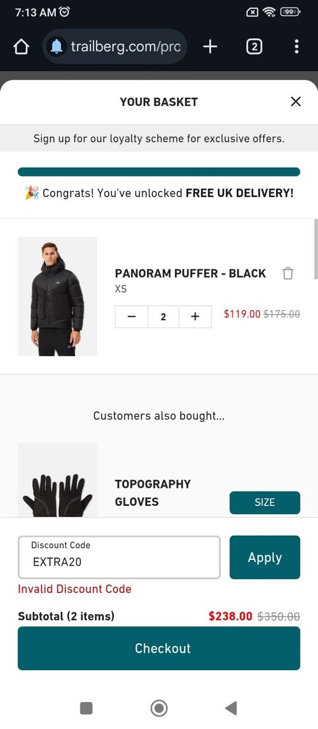 Trailberg discount code screenshot showing code EXTRA20 applied at Trailberg checkout page. Uploaded by SimplyCodes community member CouponGuardian8137 on Jan 21, 2025