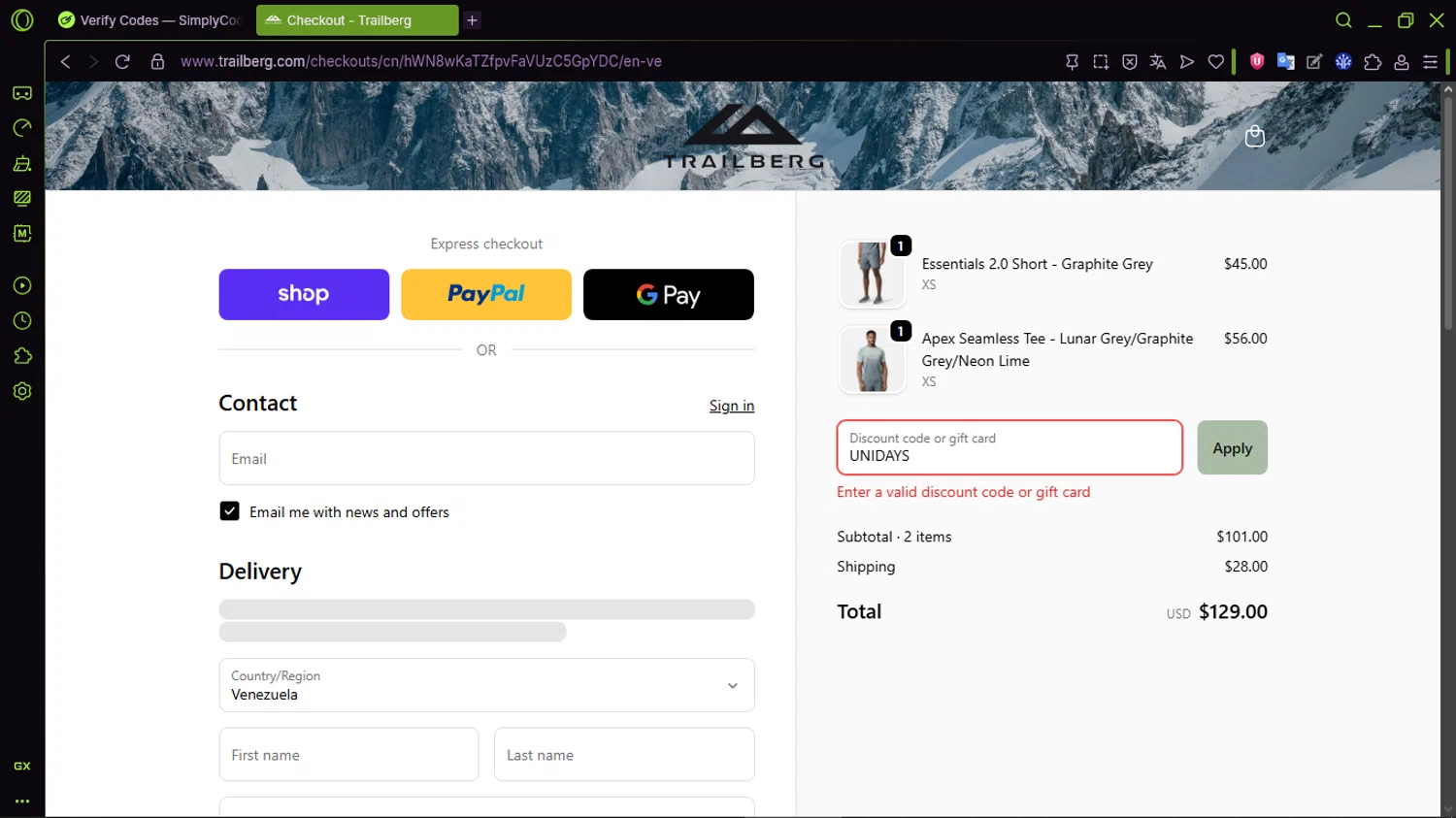 Trailberg discount code screenshot showing code UNIDAYS applied at Trailberg checkout page. Uploaded by SimplyCodes community member CleverMaven2889 on Feb 18, 2026