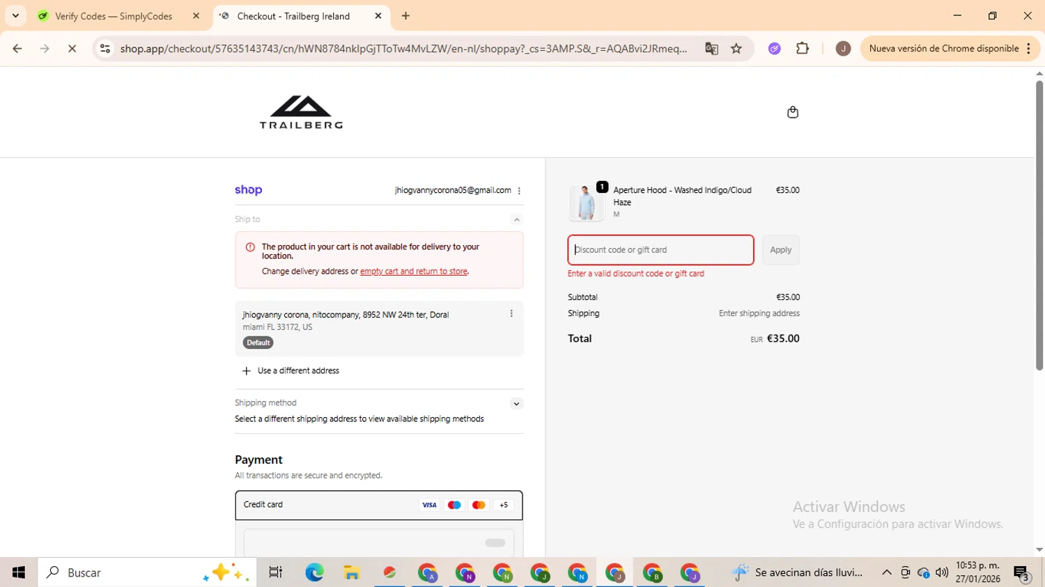 Trailberg discount code screenshot showing code UNIDAYS applied at Trailberg checkout page. Uploaded by SimplyCodes community member ValiantHero2365 on Jan 28, 2026