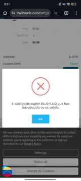 BLUEPLAID coupon verification screenshot
