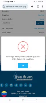 HELMET50 coupon verification screenshot