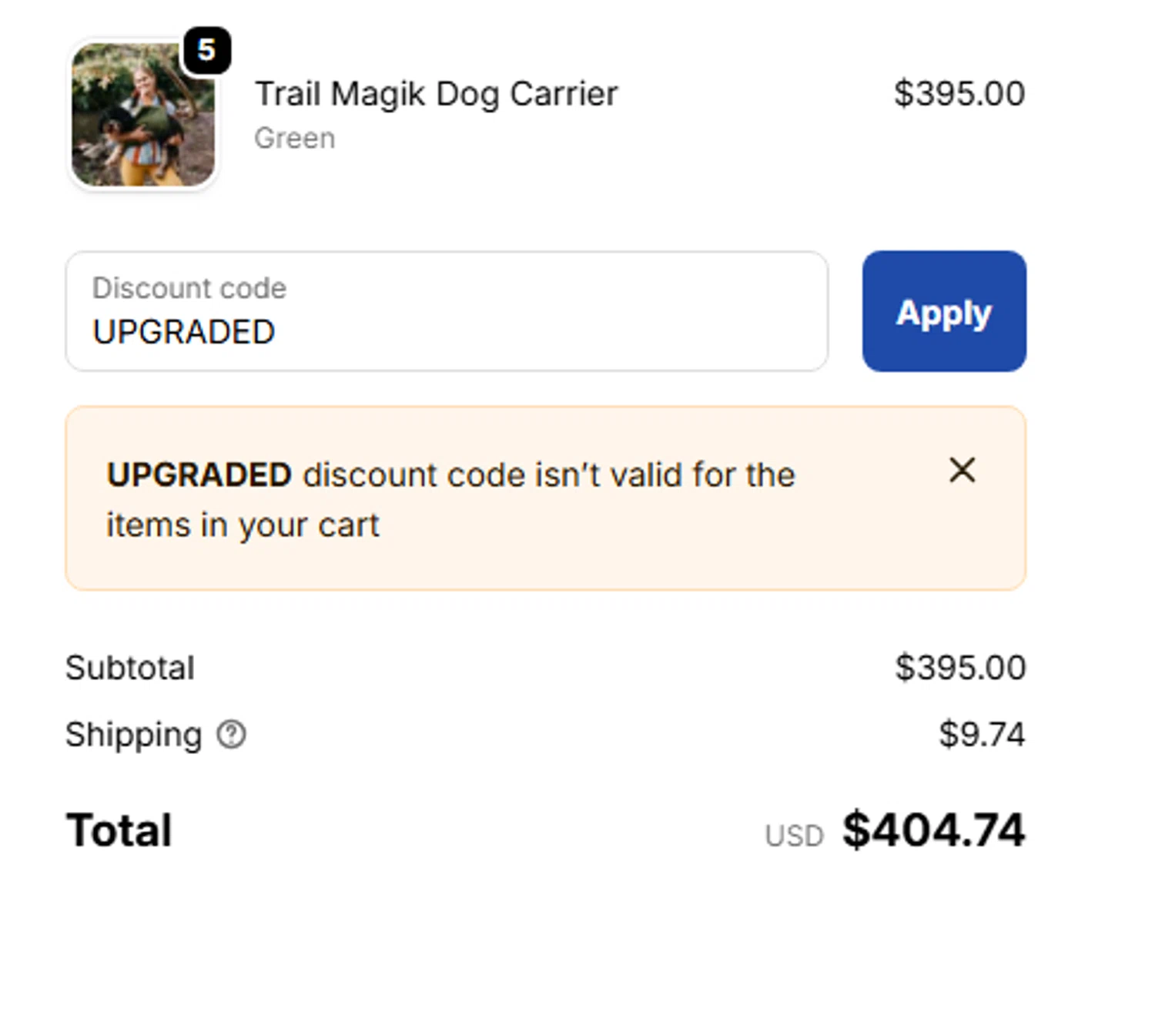 Trail Magik discount code screenshot showing code UPGRADED applied at Trail Magik checkout page. Uploaded by SimplyCodes community member mariosemeco on Dec 3, 2025