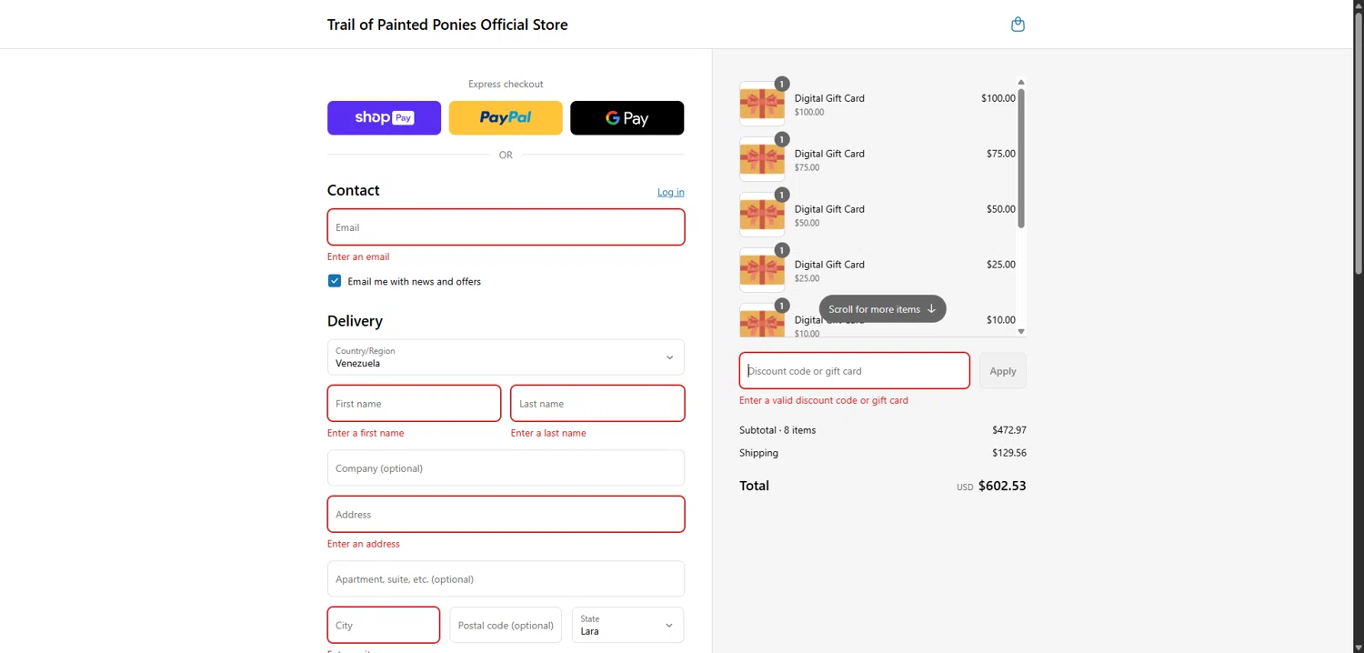 Trail of Painted Ponies coupon code screenshot showing code GREEN15VIP applied at Trail of Painted Ponies checkout page. Uploaded by SimplyCodes community member FortunateElite6708 on Aug 4, 2025