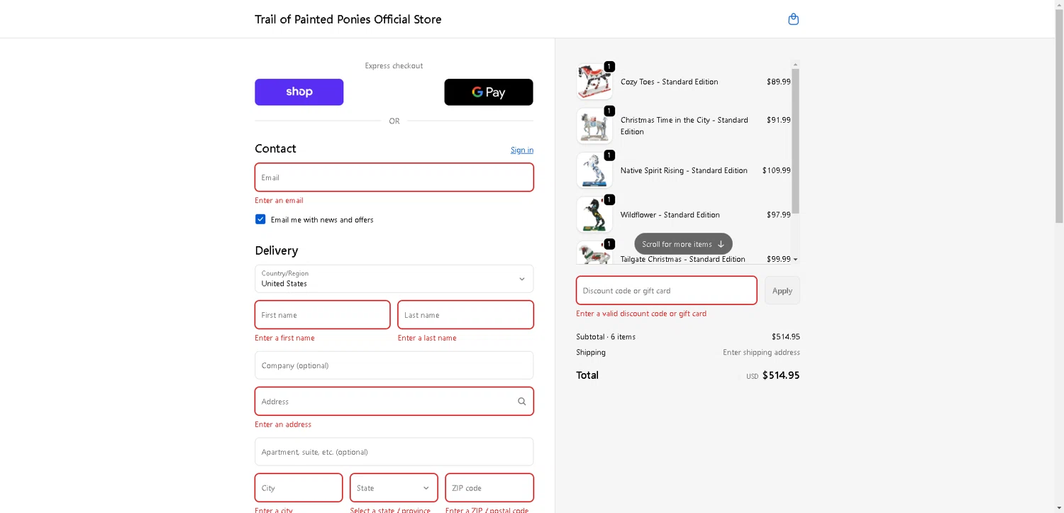 Trail of Painted Ponies coupon code screenshot showing code Fall2025 applied at Trail of Painted Ponies checkout page. Uploaded by SimplyCodes community member VoucherHero1009 on Oct 1, 2025
