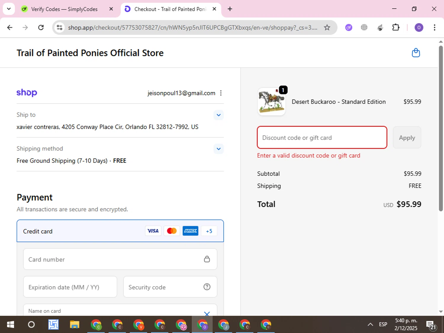 Trail of Painted Ponies coupon code screenshot showing code November2025 applied at Trail of Painted Ponies checkout page. Uploaded by SimplyCodes community member CleverLynx8245 on Dec 2, 2025